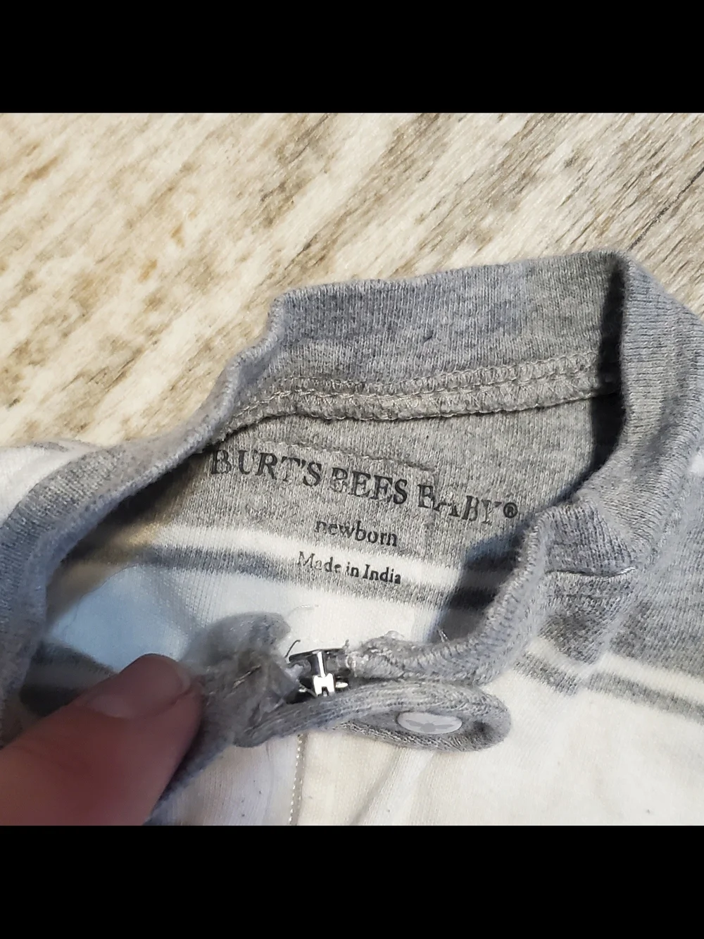 Burt's Bees Baby Gray and White Striped Footed One-Piece